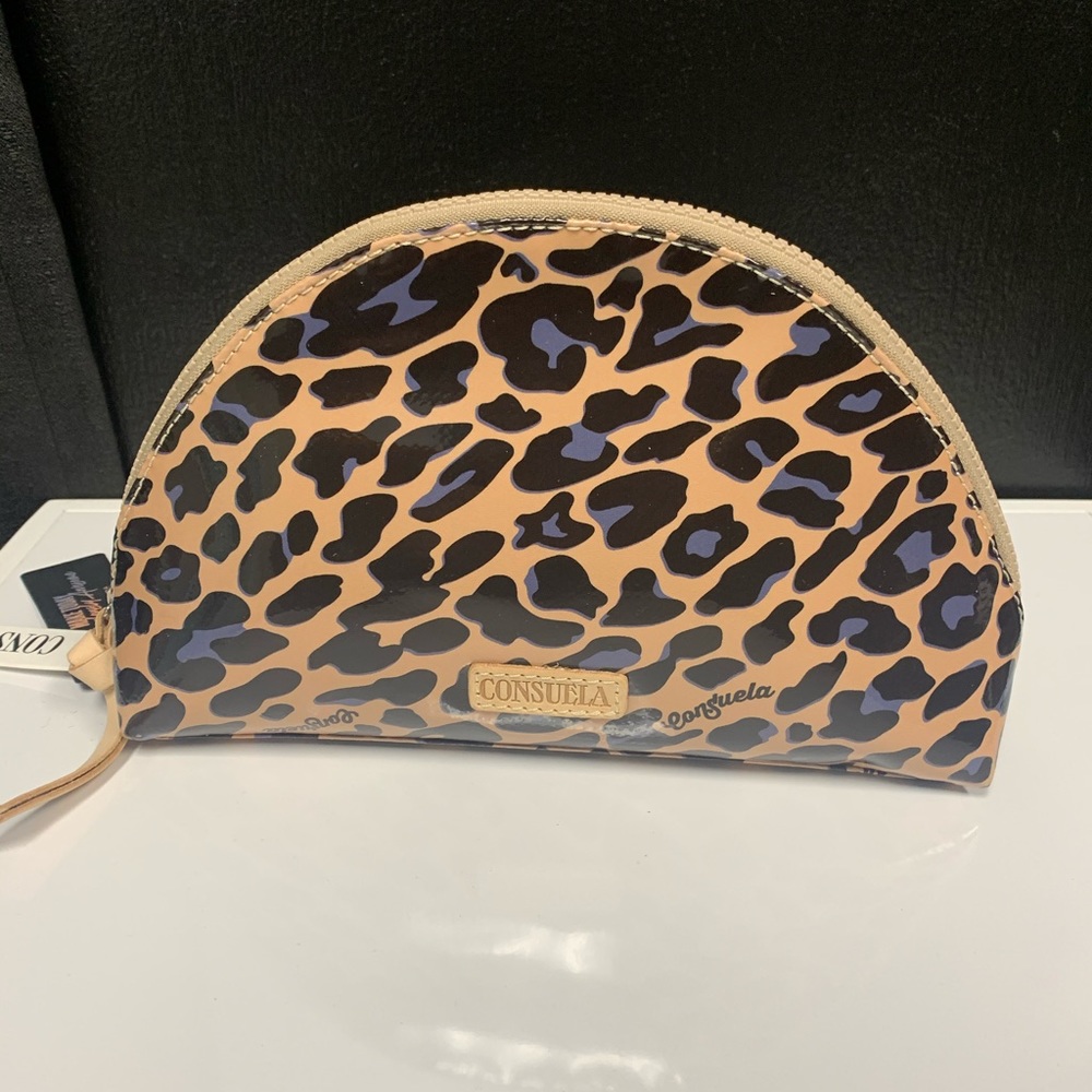 Consuela Leopard Print Dome Cosmetic Pouch - Tan, Black, Purple